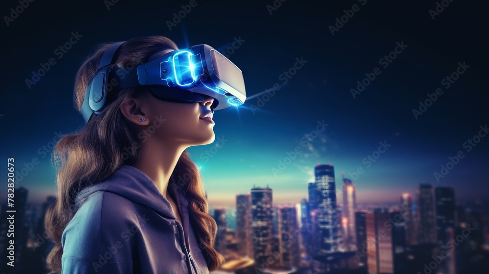 Woman with glasses of virtual reality. Future technology concept Woman with glasses of virtual reality. Future technology concept