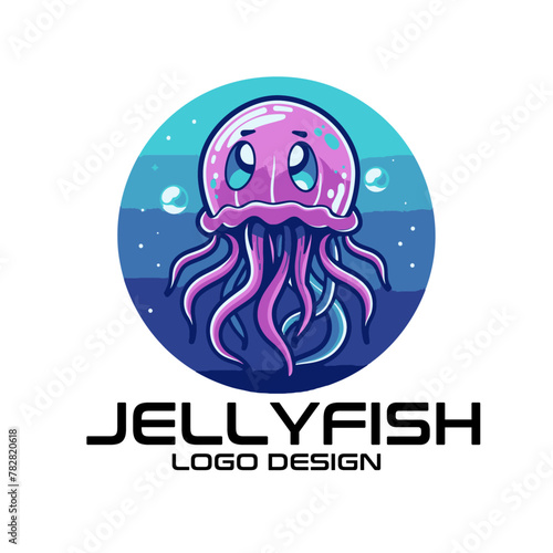 Jellyfish Cartoon Vector Logo Design photo