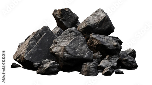 close up on heavy rock black Stone texture on transparent PNG, isolated