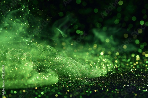 Green glittering background with bokeh defocused lights and shadow