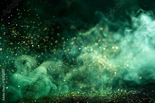 Green and blue smoke on a black background, Abstract background with copy space