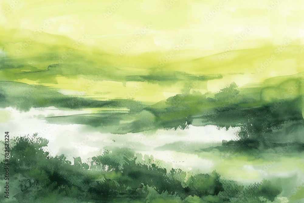 Abstract green watercolor background,  Hand drawn watercolor landscape,  Vector illustration