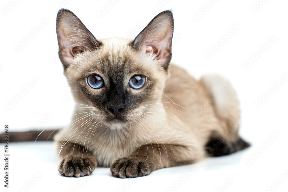 Siamese cat with blue eyes isolated on a white background
