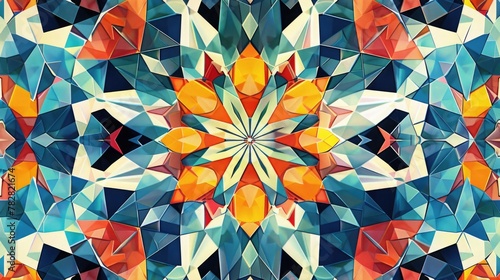 A pattern of geometric shapes with a kaleidoscope effect.
