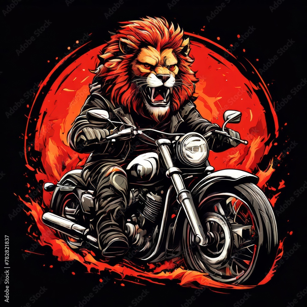 Flaming Lion Super biker tshirt sticker design Flaming Lion Super biker tshirt sticker design