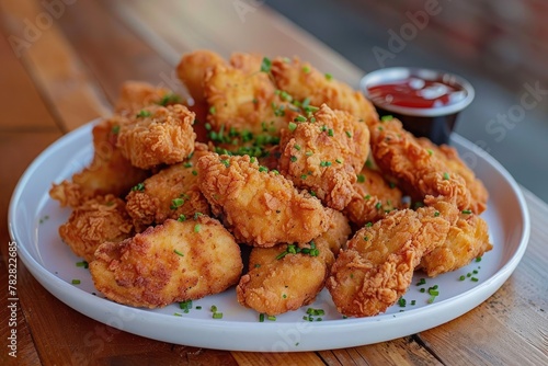 A mouthwatering serving of chicken nuggets, crispy on the outside and tender on the inside.