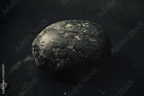 Black stone on a black background, close-up, macro