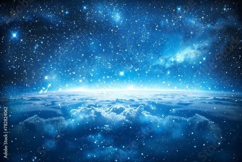 Blue space background with stars and nebula