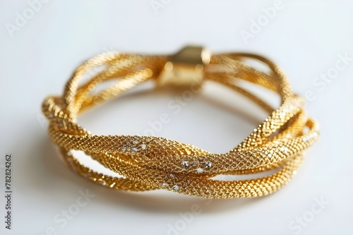 "Elegant Gold Bracelet on White Background"