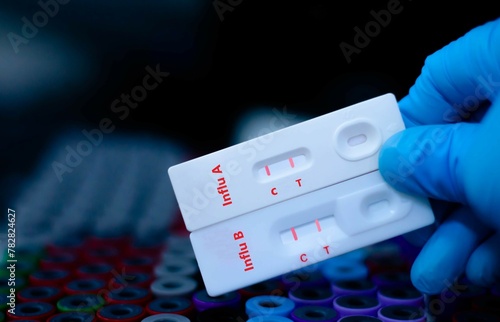 The sample of patient positive tested for influenza A and influenza B by rapid diagnostic test. photo