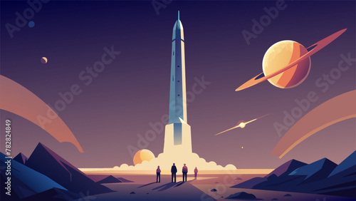 Against the backdrop of a dazzling galaxy the Pillar of Progress stands tall a testament to the ingenuity and determination of a species on the