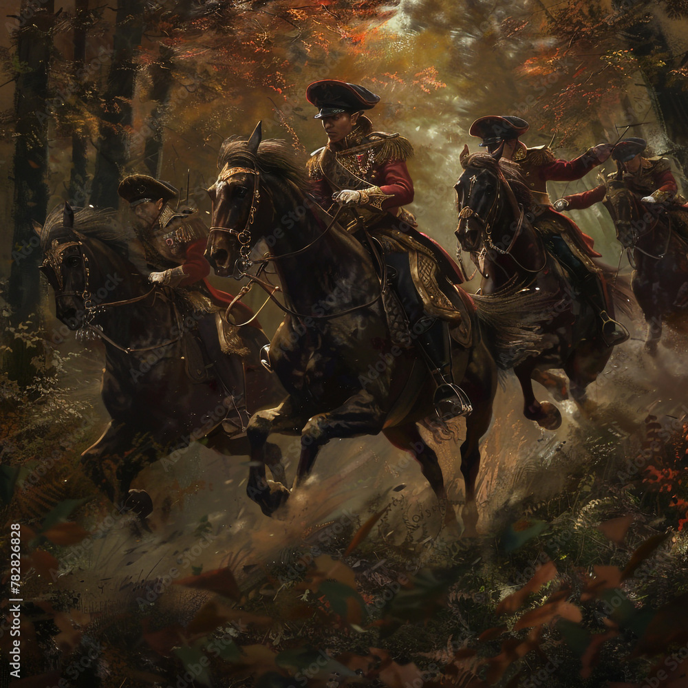 Fototapeta premium centaurs in Napoleonic uniform charging against