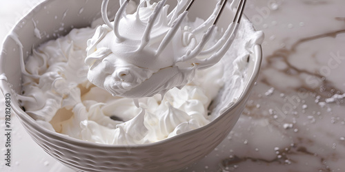 Pouring White Fluffy Whipped Cream into Bowl