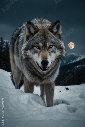 wolf,wolf, animal, snow, winter, mammal, wildlife, wild, nature, gray, predator, fur, forest, grey, zoo, head, face, animals, gray wolf,moon © Orkhan_089