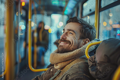 man sitting in public transport, bus or train © Di Studio