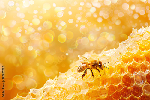 close up of bee on the honeycomb