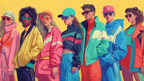 Illustrated Vibrant Young Group in Stylish Attire