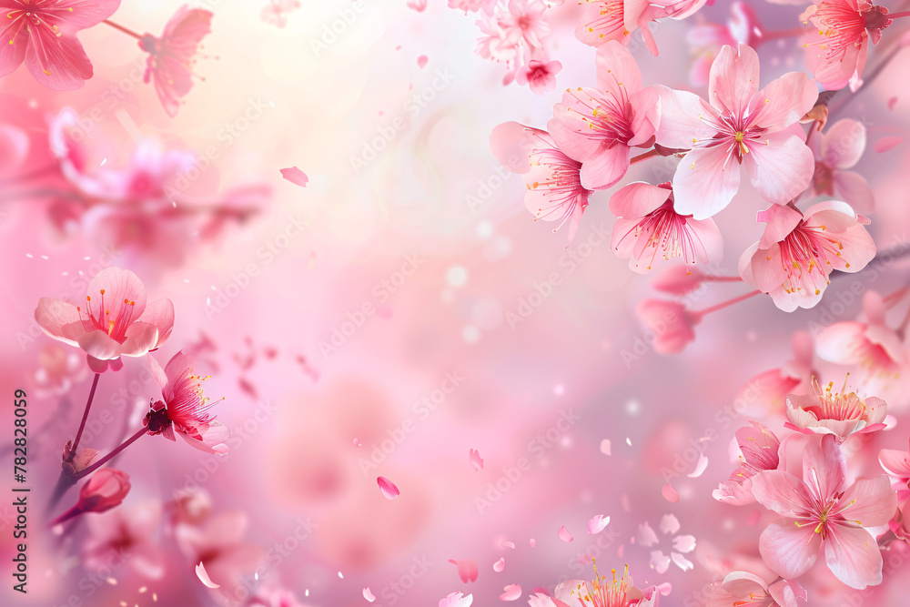 close up of sakura flowers on pink background