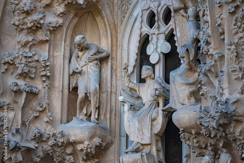 Photography The exterior facade of the Sagrada Familia, in Barcelona, Spain.