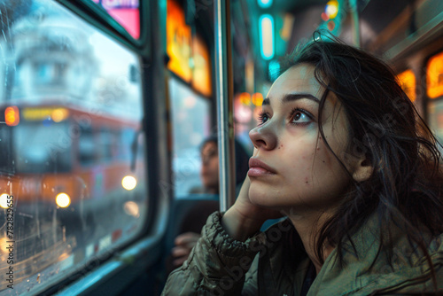 woman sitting in the public city transport