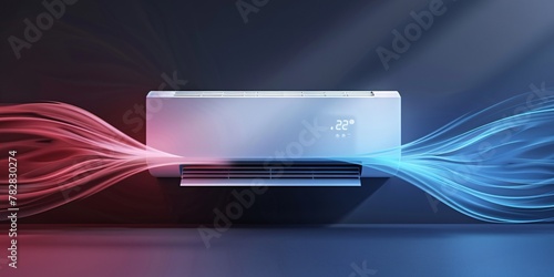 A modern electronic device that regulates temperature and purifies the air with alternating cool and warm air waves.
