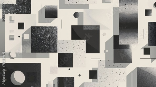 Arrangement of basic geometric figures squares and cubes of different dimensions simplistic brutalism in black and white shades ideal for poster design and prints. photo