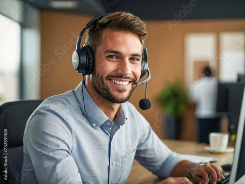 friendly and helpful customer service agent wearing a headset smiling while looking at the camera