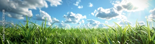 3D pristine grass  low angle view  wideangle lens  rendered with Unreal  Octane  copy space