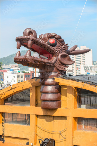 The historical Turtle Ship, a combat ship located in Tongyeong, Gyeongsangnam-do, South Korea,15 April 2017