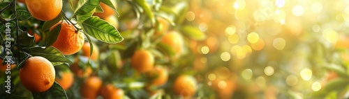 Harvestready citrus orchard, detailed oranges and lemons display, upper right text space photo