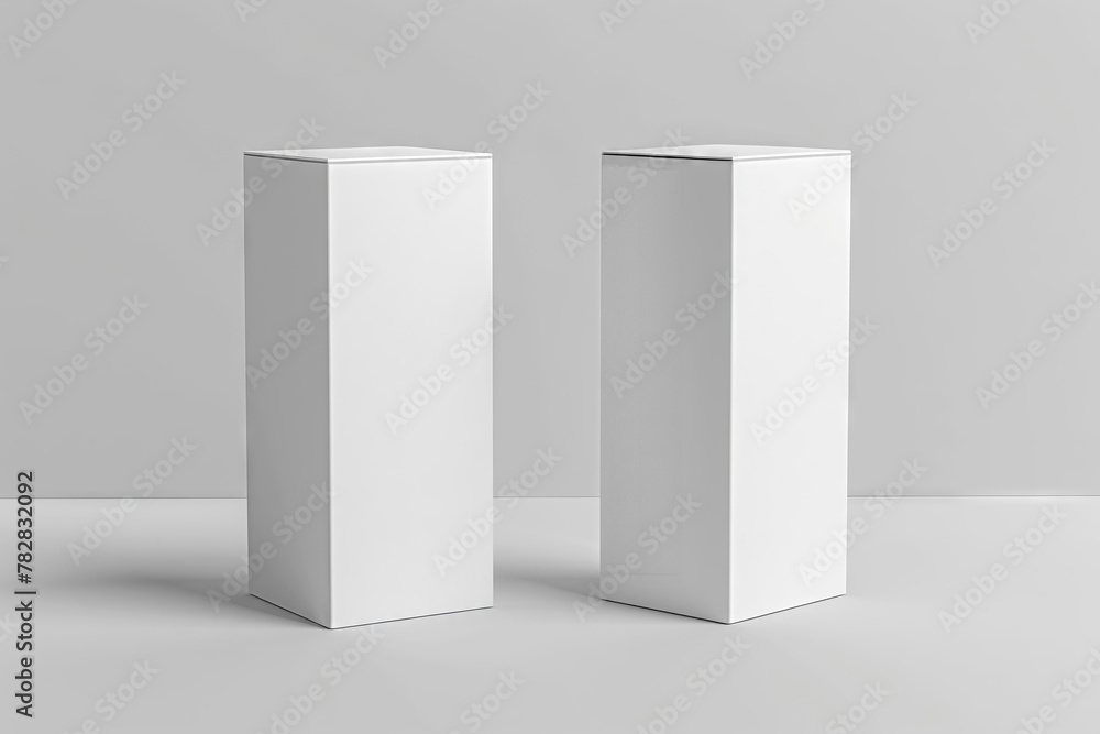 White tall packaging box set, displaying side and front views, perfect for clean product visuals White tall packaging box set, displaying side and front views, perfect for clean product visuals