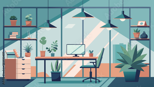 A sophisticated home office featuring a stunning collection of air plants terrariums and hydroponic setups providing a calming and productive