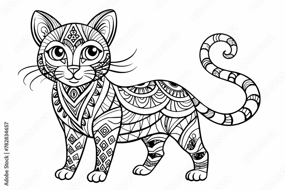 Fototapeta premium outline zentangle cat for kids vector illustration