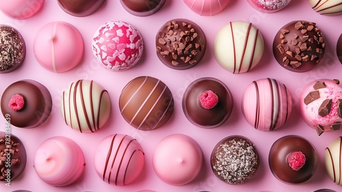 Assorted Chocolate Truffles on Pink Background