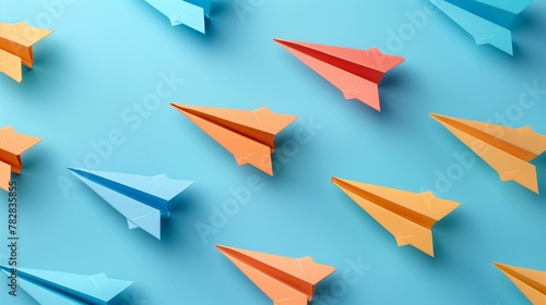 Colorful Paper Planes on Blue Background