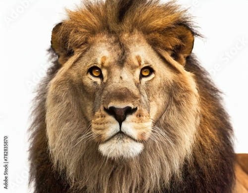 Close-up of the face of a large male African lion