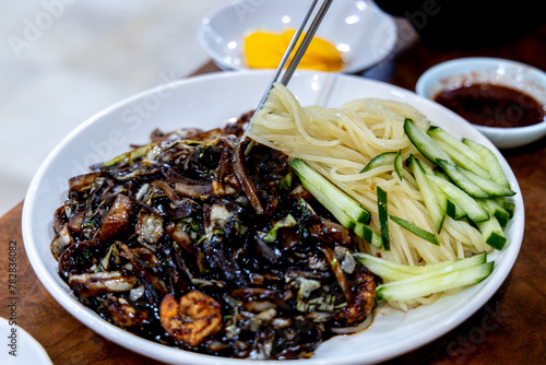 Popular Korean Chinese dish - Jajangmyeon, Black beans noodle
