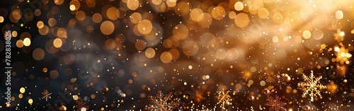 Golden Fireworks Illuminate Festive New Year's Eve Panorama Greeting Card Banner