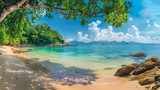 Beautiful Beach with calm sea and sky view landscape, tropical beach for relax in vacation holiday, Summer time.