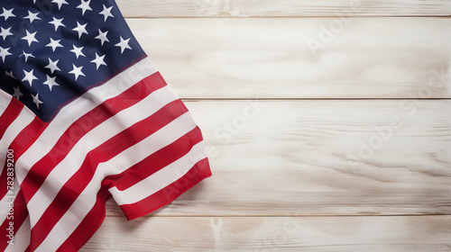 Construction tools with USA Flag on wooden background, text space, Labor Day