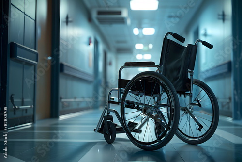 Wheelchairs in the hospital ,Wheelchairs waiting for patient services.