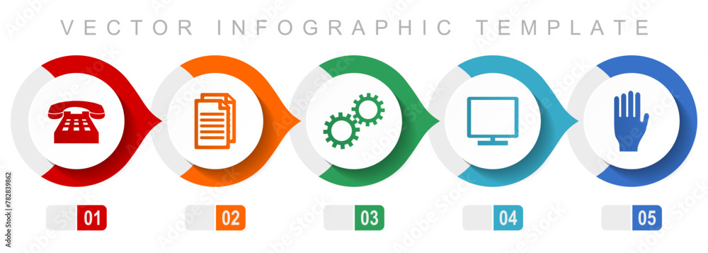 Technology flat design infographic template, miscellaneous symbols such as phone, document, gears, tv and hand, vector icons collection Technology flat design infographic template, miscellaneous symbols such as phone, document, gears, tv and hand, vector icons collection