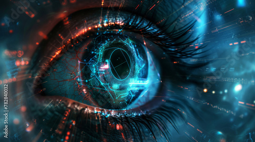 Technological eye concept with blue hues