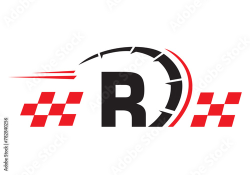 Letter R with Racing Flag Logo. Speed Logo Symbol