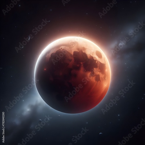Crimson moon red blood or annular solar eclipse in 3d render 