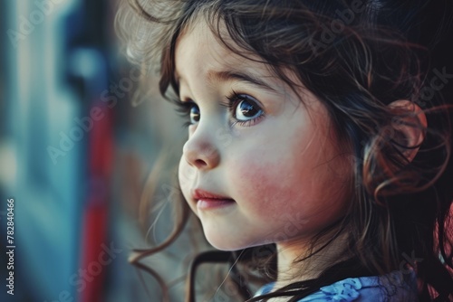 Portrait of a cute little girl with long hair and blue eyes © Loli