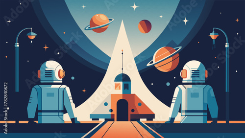 An illustration depicting the moment of contact between the two spacecrafts captured in a flurry of sparks and lights. The astronauts inside