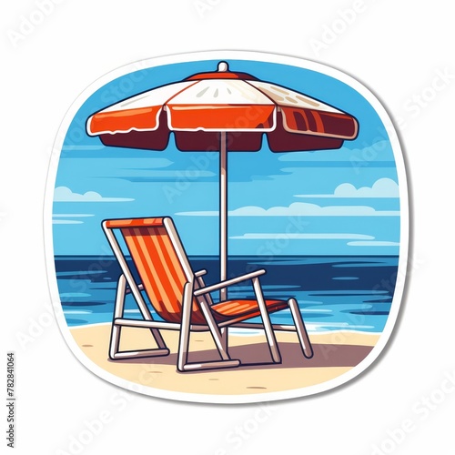  The Simple vector sticker of a beach chair and umbrella, solid white background