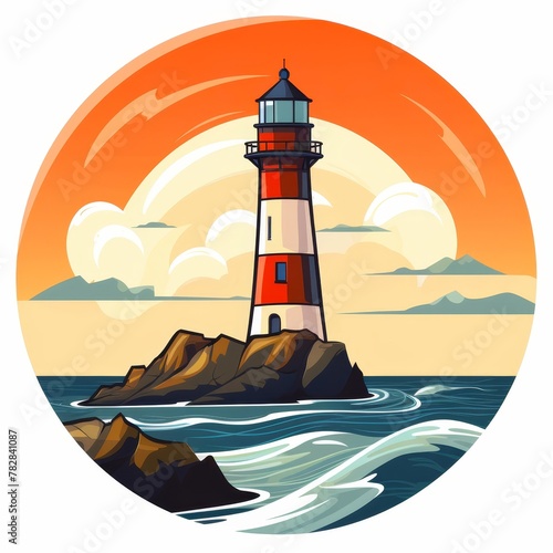  The Simple vector sticker of a lighthouse, solid white background