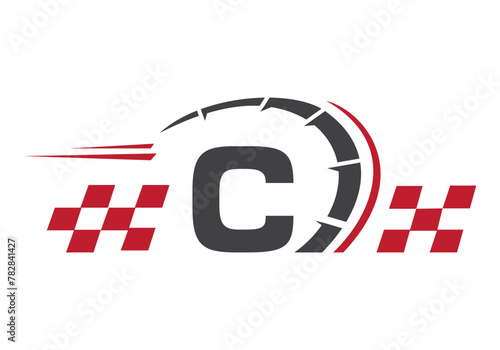 Letter C with Racing Flag Logo. Speed Logo Symbol